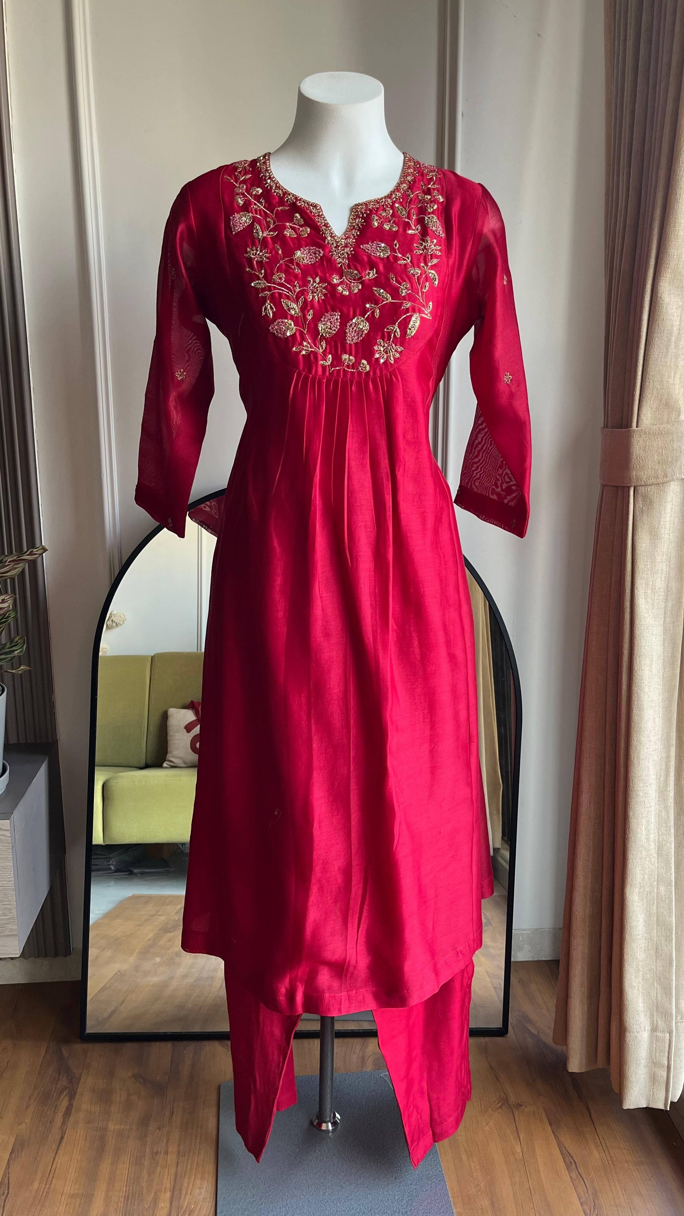 Savitri Handwork Dress- Red