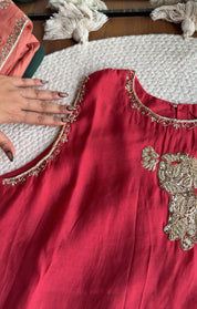 Siona Short Kurta Hand Work Dress With Sleeve Option- Rust