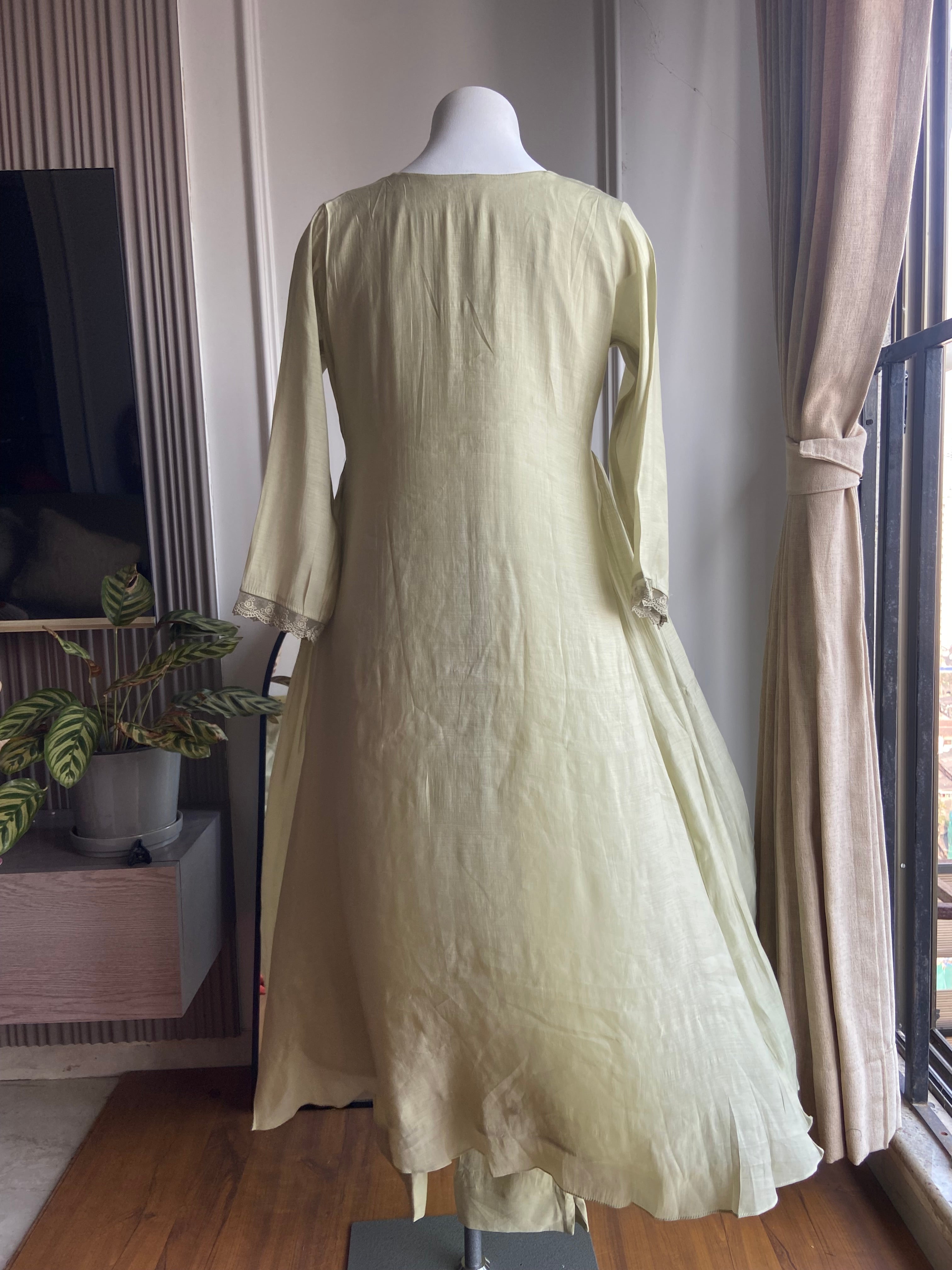 Rashmika floral embroidered dress- soft pista green