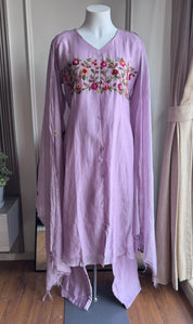 Nehal Embroided Mul Chanderi Dress- Lilac (Make to Order)