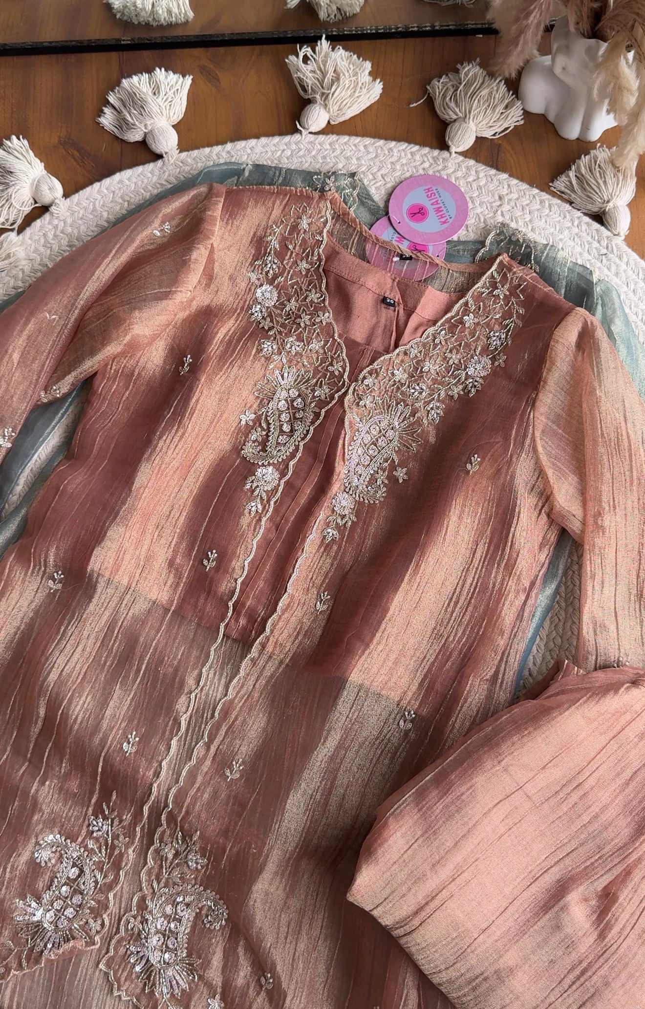 Shraddha  piece hand work Coords - Peach