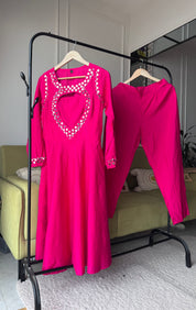 Kainat Muslin Mirror Work Dress- Pink