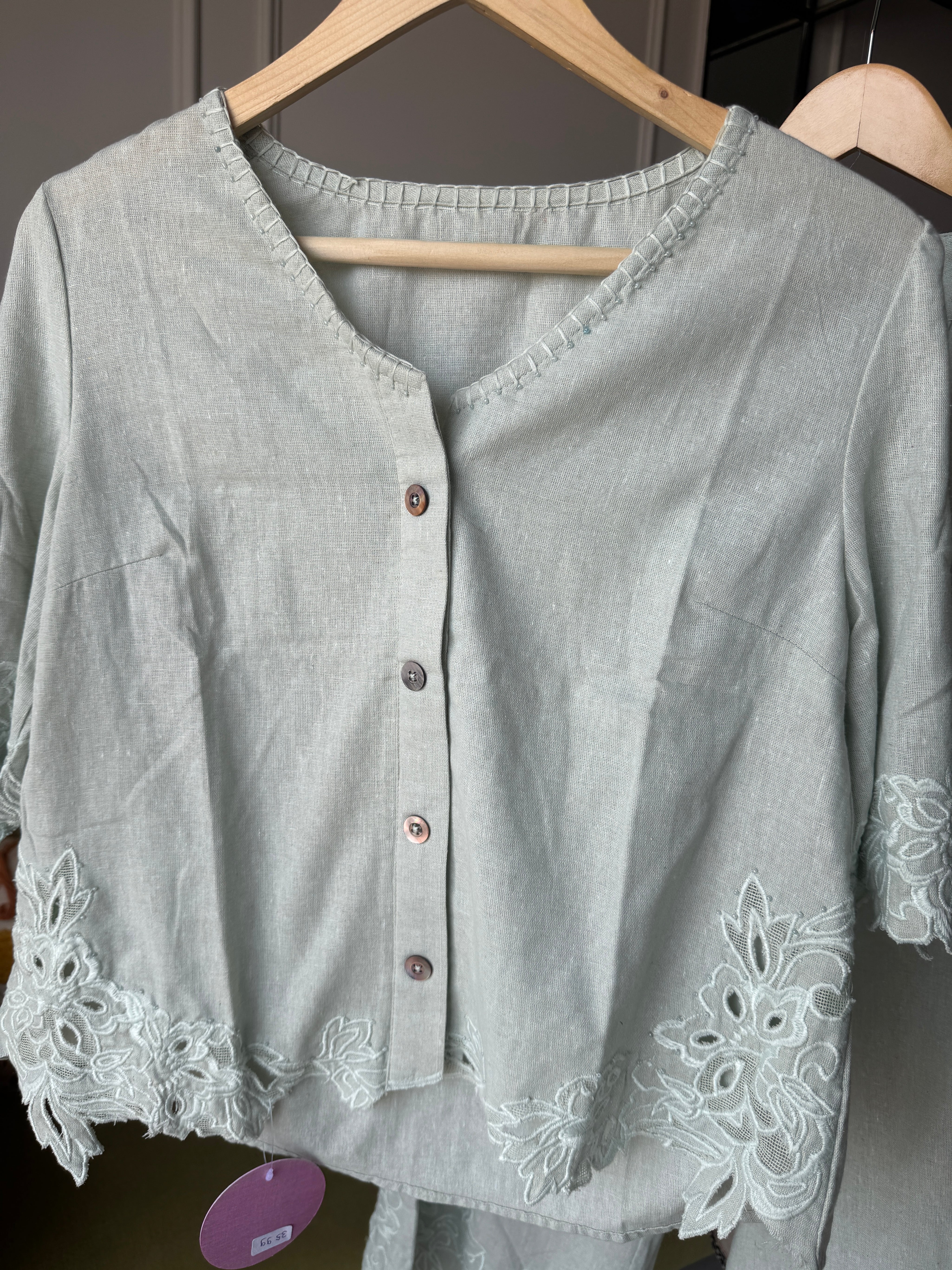 Neha Cut Work Coord Set- Mint Green