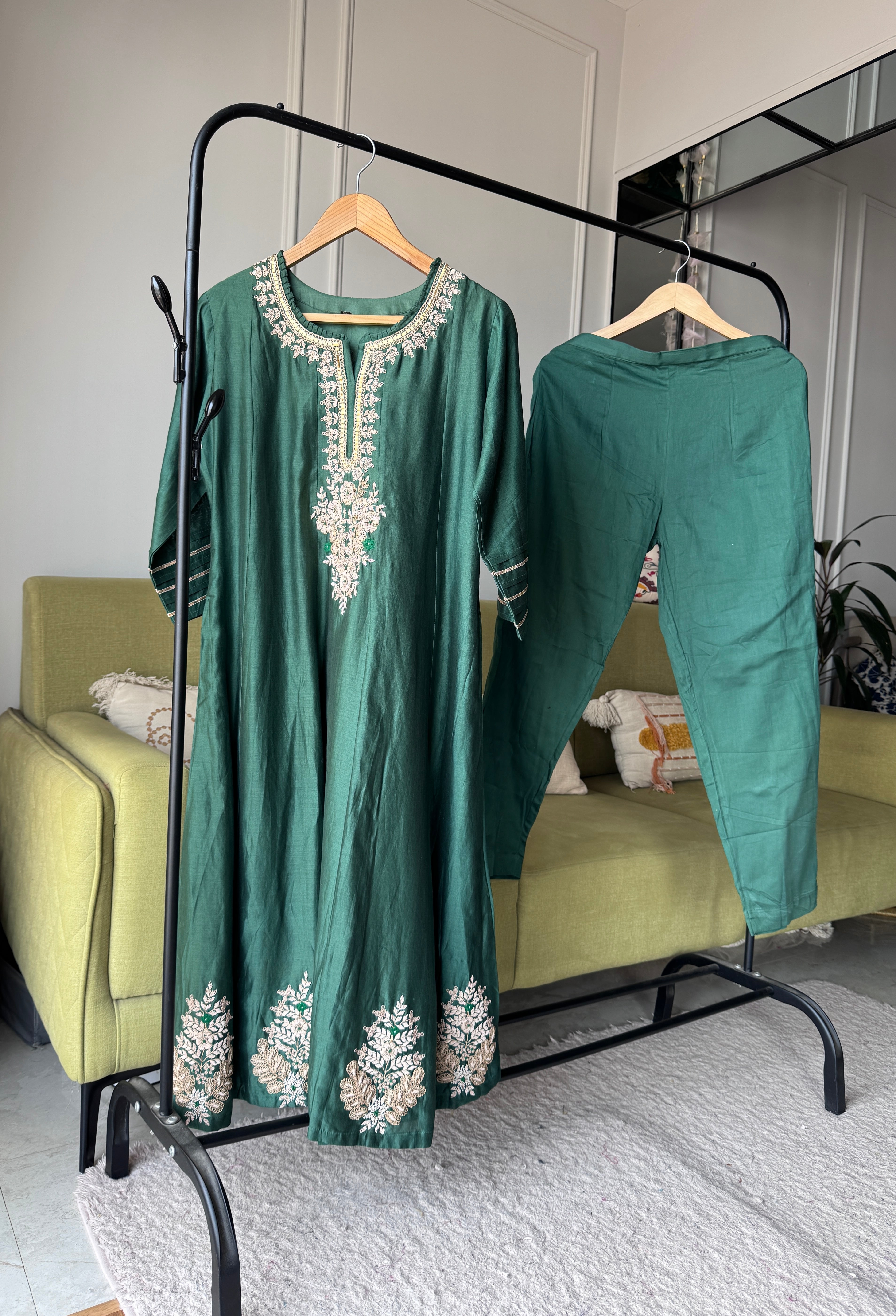 Pavithra Handwork Anarkali Dress- Green
