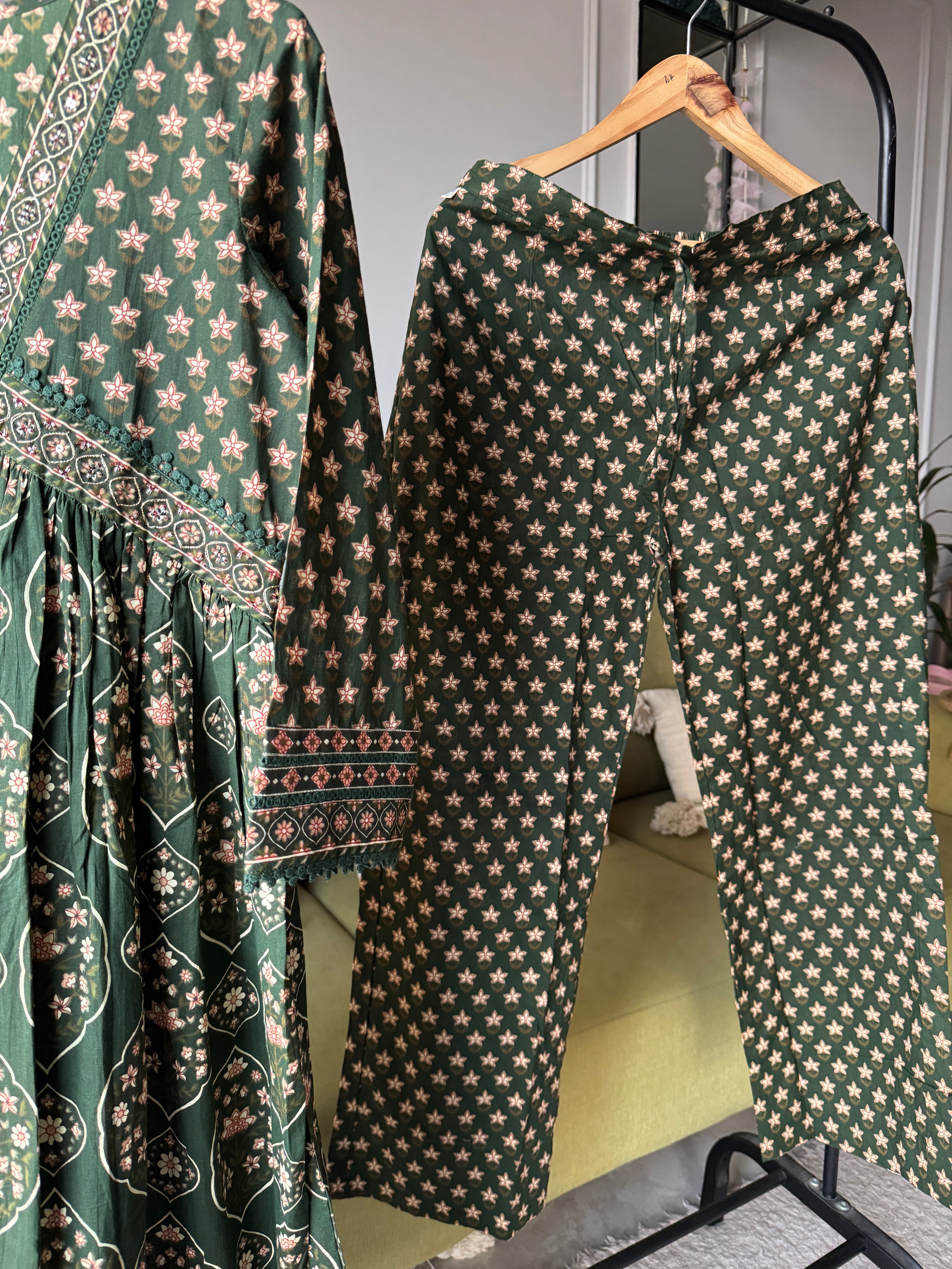 Niyati Cotton Anarkali Dress- Green