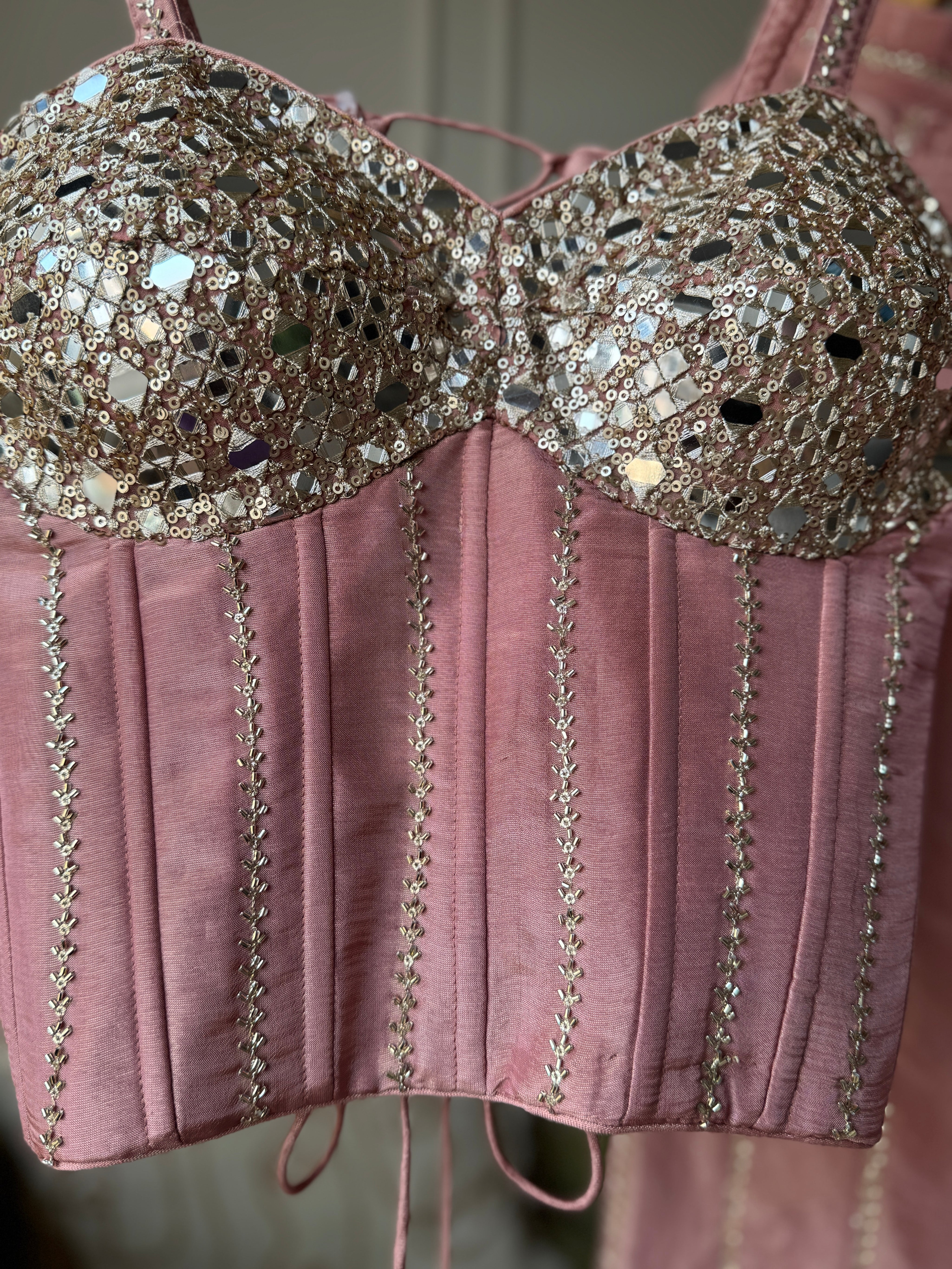 Dazzle Corset Top With Bell Bottoms Pants Full Handwork (Make to Order)