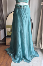 Zheel Handwork Bustier With Short Kurta And Plazzo Pants- Sky Blue(Make to Order)