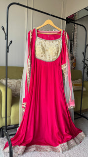 Gita Zari Work Gown Set- Pink