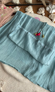 Riddhi Floral Embroidered Mul Chanderi Dress- Blue