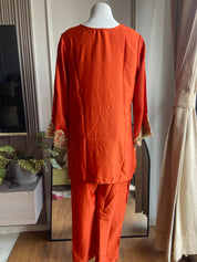 Sejal Machine Embroidery Dress- Rust
