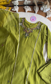 Pooja Necklaces Mul Chanderi Dress-Green