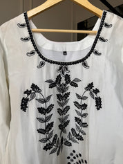 Urvi Russian Silk Embroided Dress- White