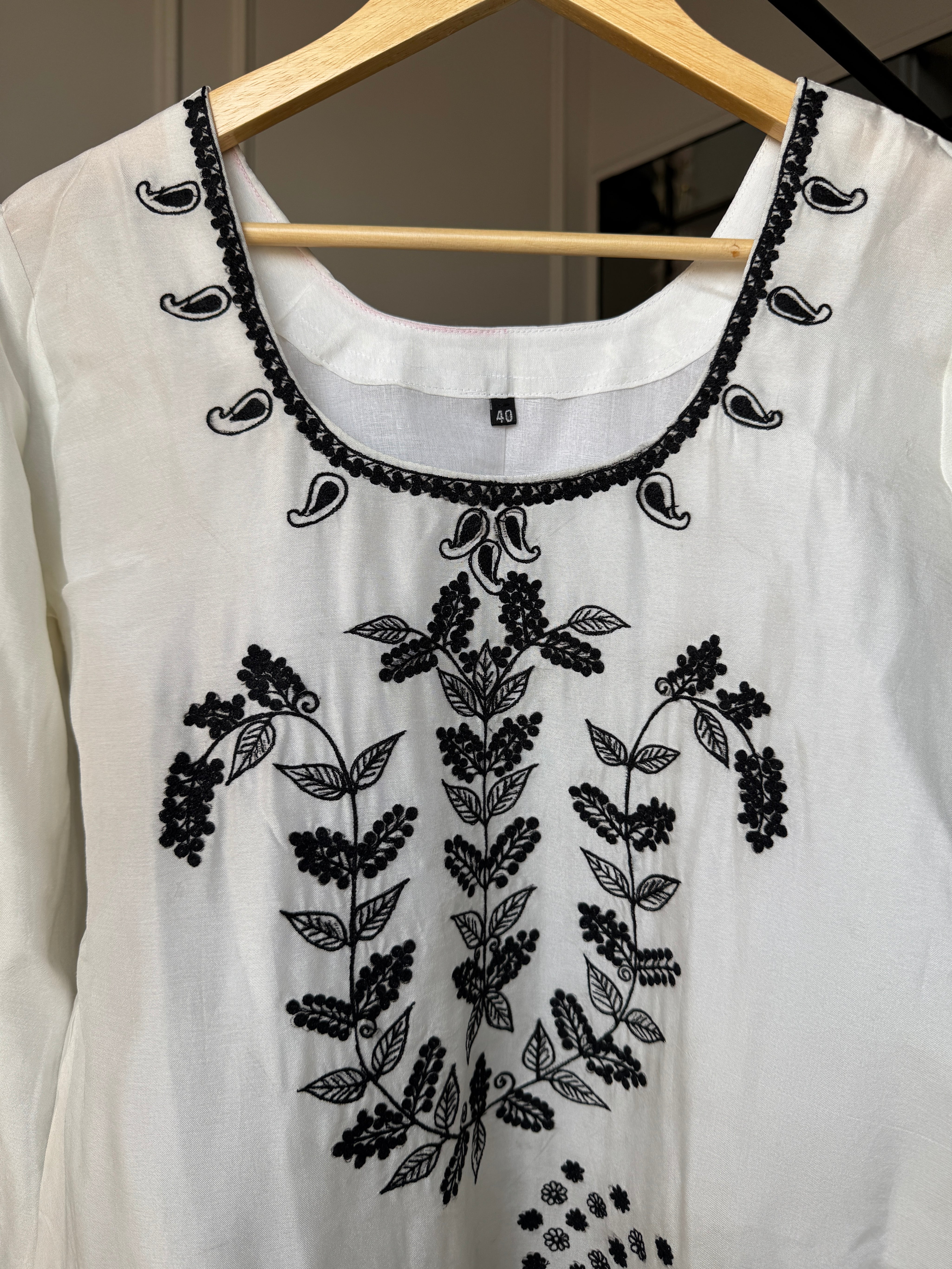 Urvi Russian Silk Embroided Dress- White