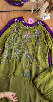 Farheen Short Kurta Layered With Floral Sequin Coords-Zaitoon Jive