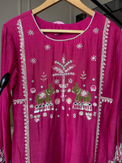Darshana mul chanderi Handwork dress- Pink