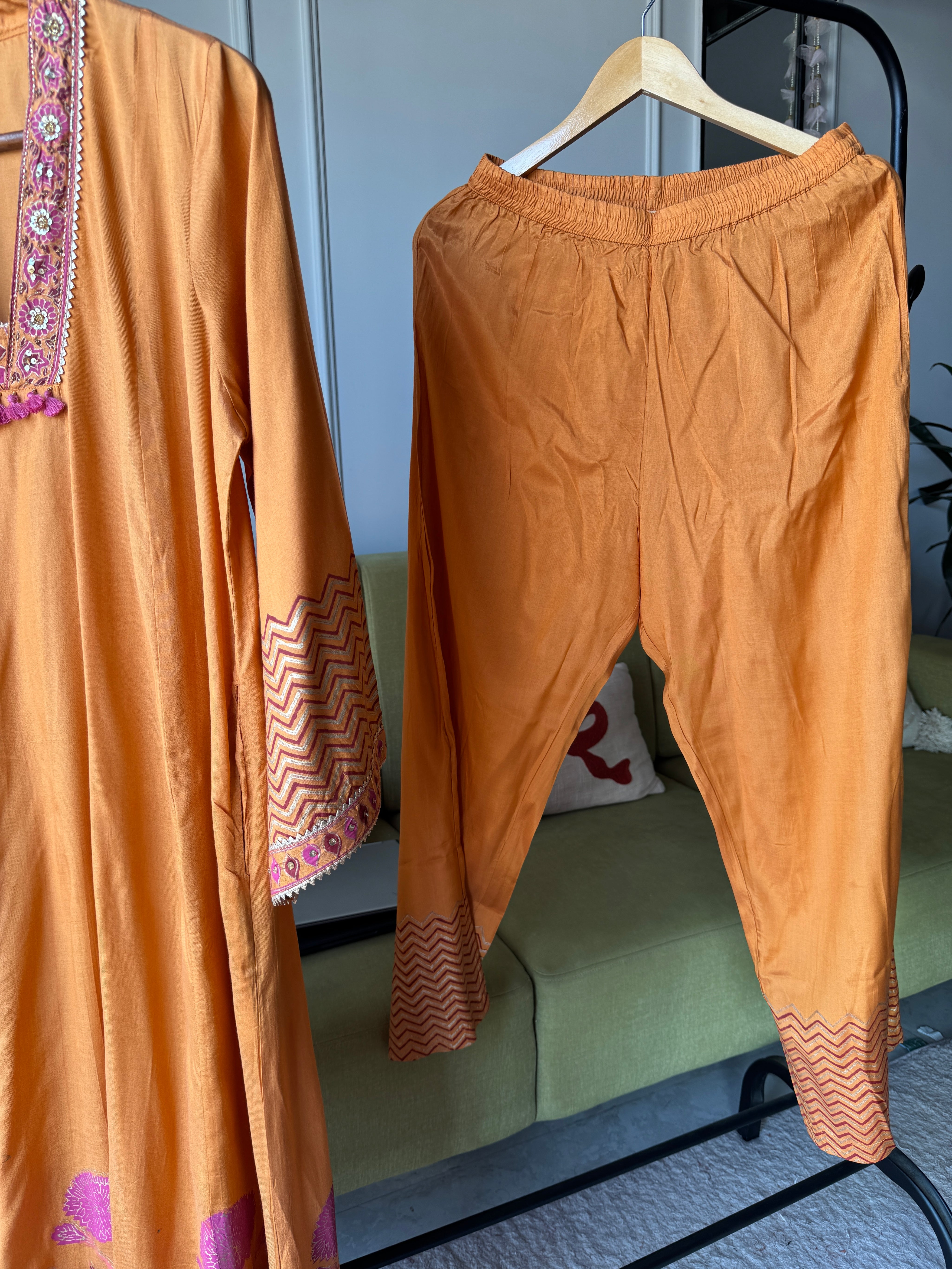 Asifa Patchwork Muslin  Dress- Orange