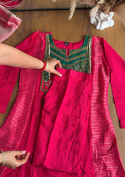 Shanaya Handwork Mul Chanderi With Tissue Stripe Dress- Pink