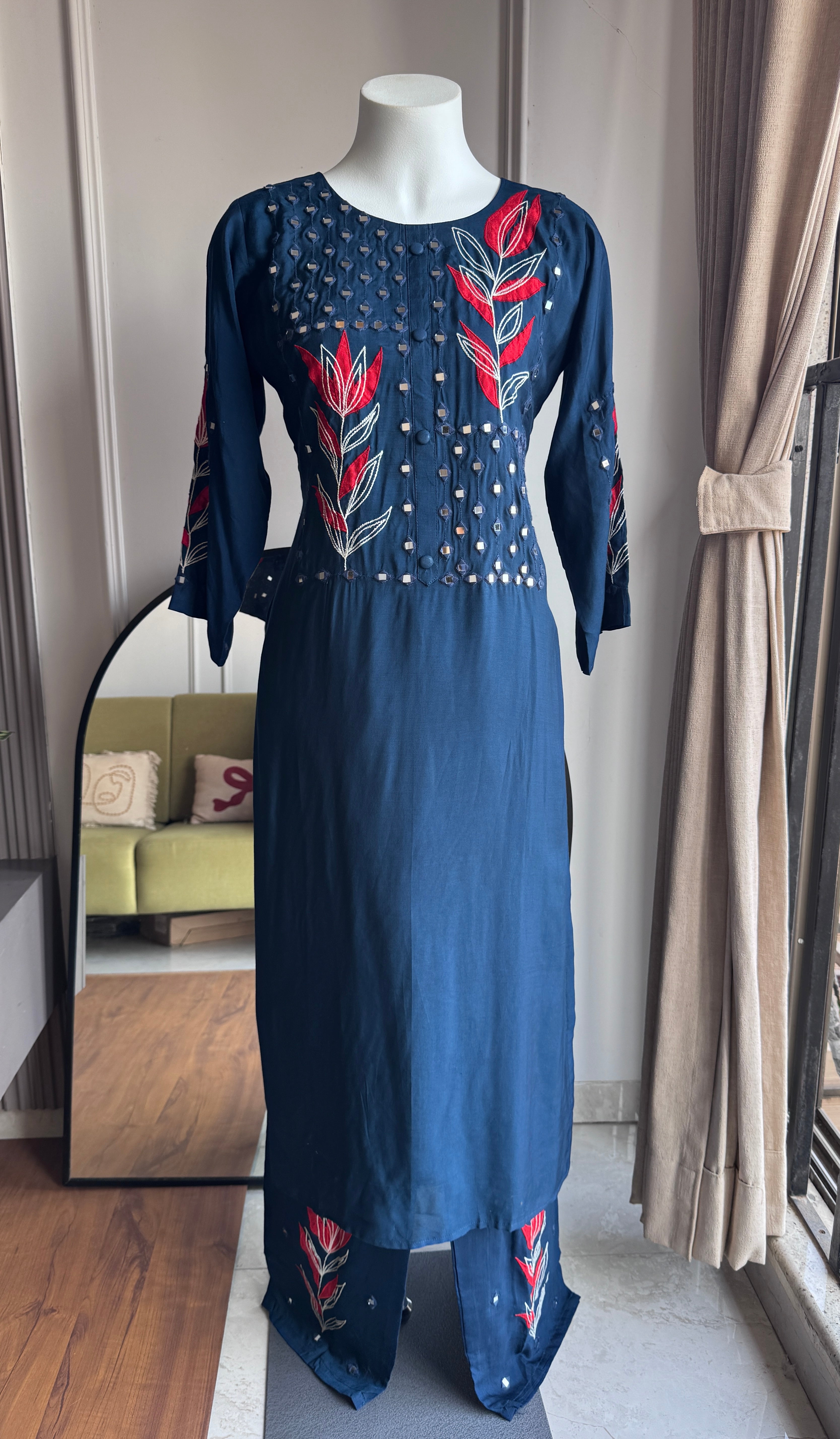 Ruchi Embroided Mirror Work Dress- Dark Blue