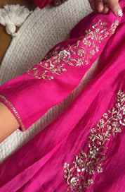 Shruti Handwork Mul Chanderi Dress - Hot Pink