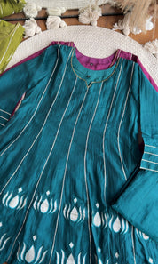 Surbhi Short Kurta Patchwork Applique Anarkali Dress- Blue