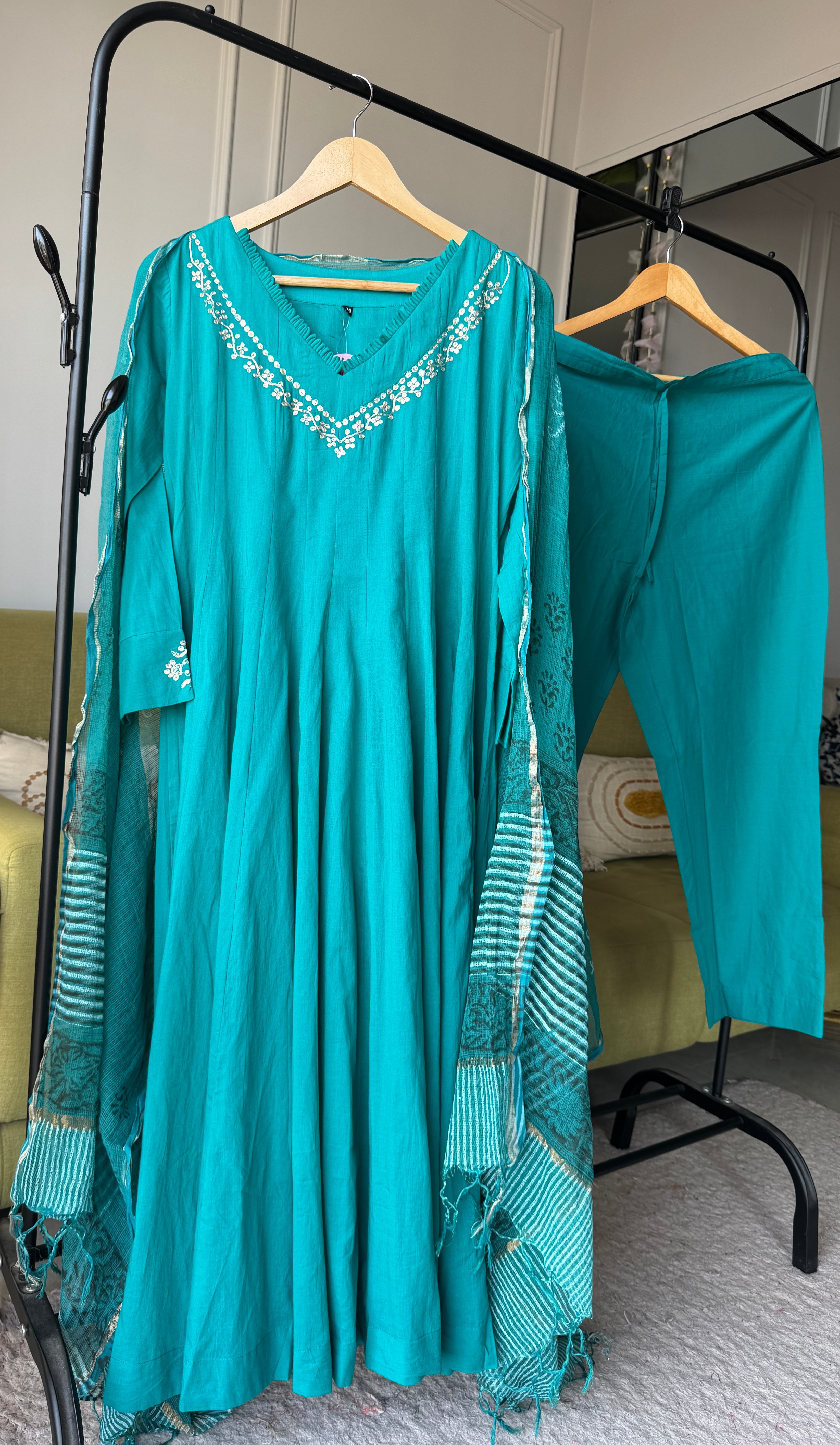 Harshi Mul Cotton Zari Work Dress