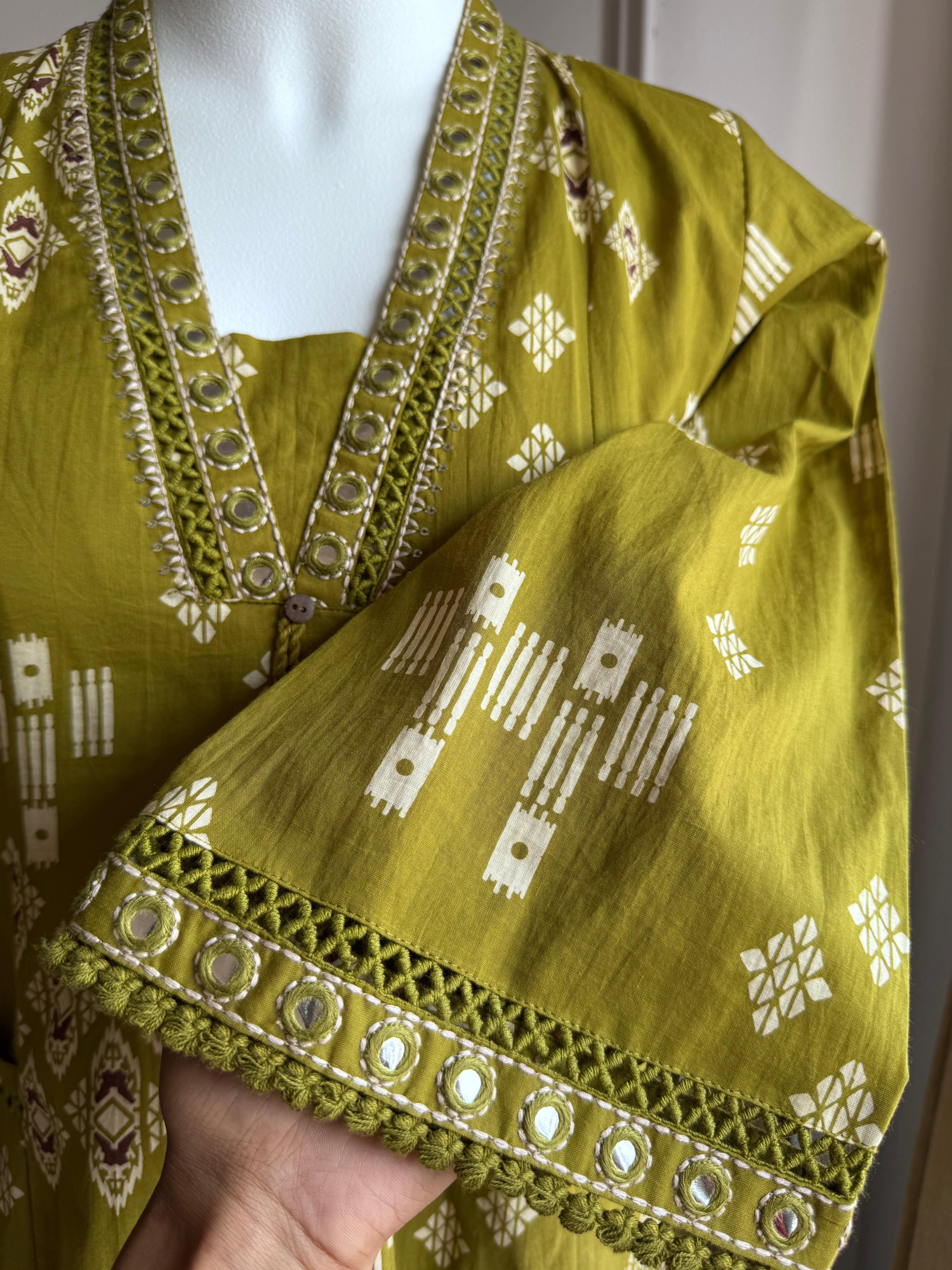 Rooh Cotton Print Dress- Green