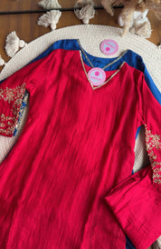 Naina Handwork Mul Chanderi Dress-Red ♥️