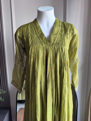 Tani Handwork Mul Chanderi Dress- Green