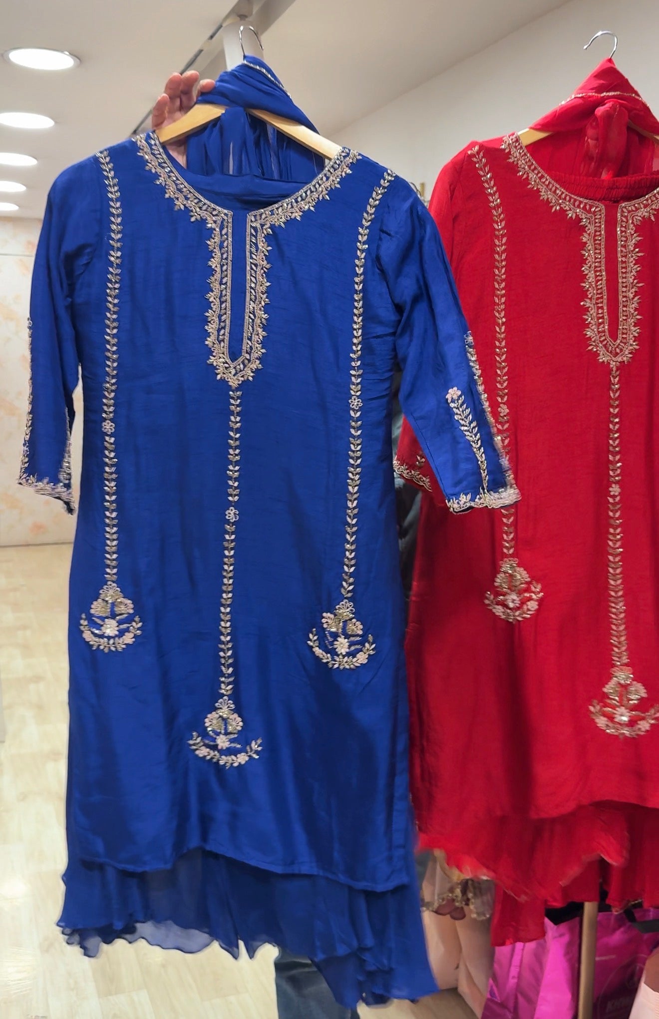 Priyanka Handzardosi Work Short Kurta Plazo Set-Royal Blue