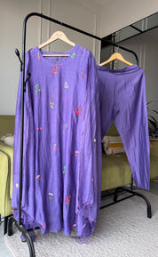 Siya Floral Embroided Mul Chanderi Dress- Lavender