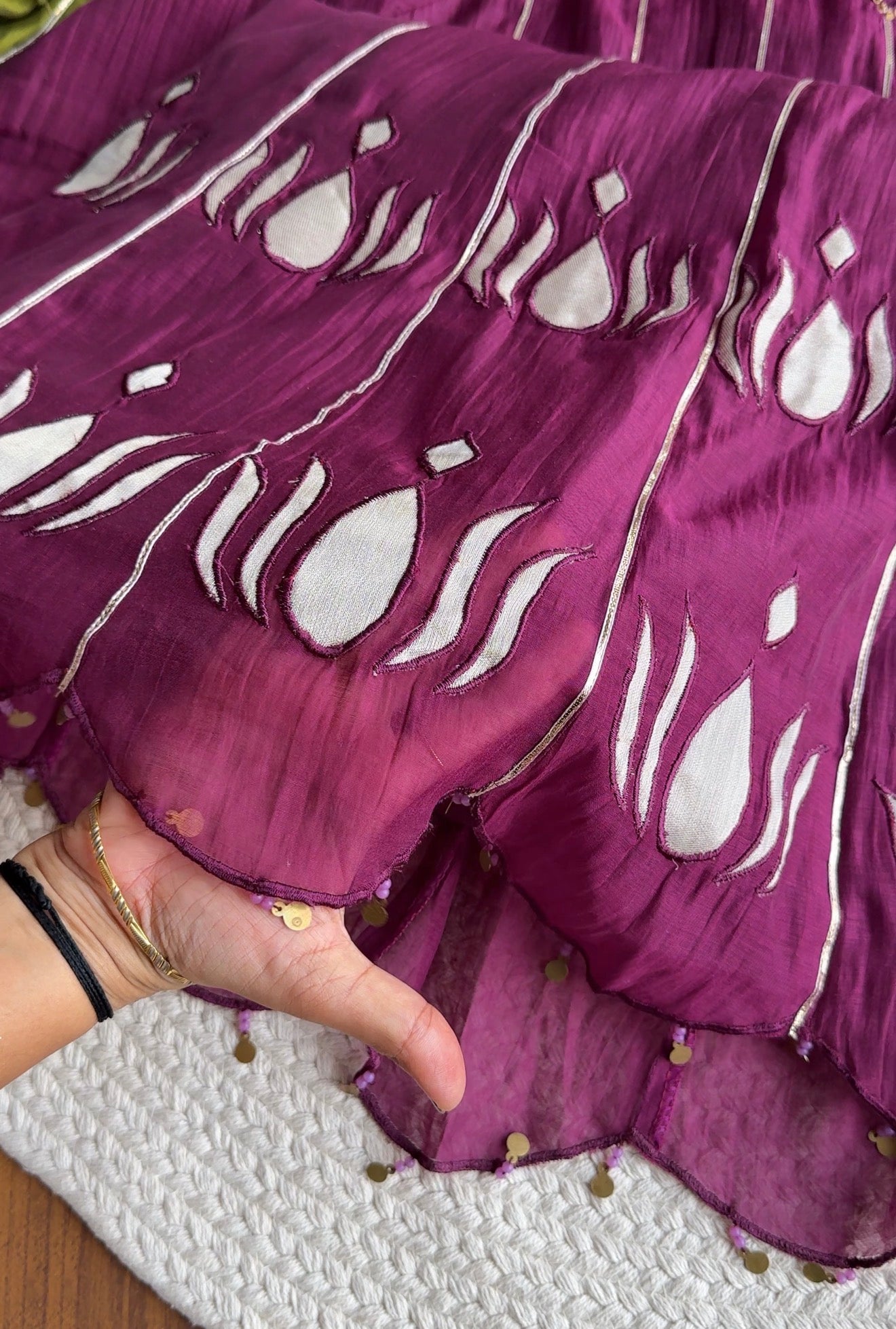 Surbhi Short Kurta Patchwork Applique Anarkali Dress- Wine