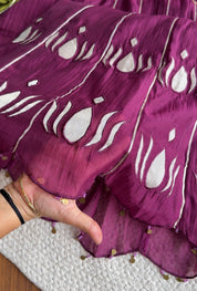 Surbhi Short Kurta Patchwork Applique Anarkali Dress- Wine