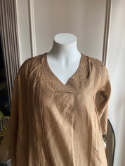 Gaurishika thread detailing mul  Chanderi dress- Beige