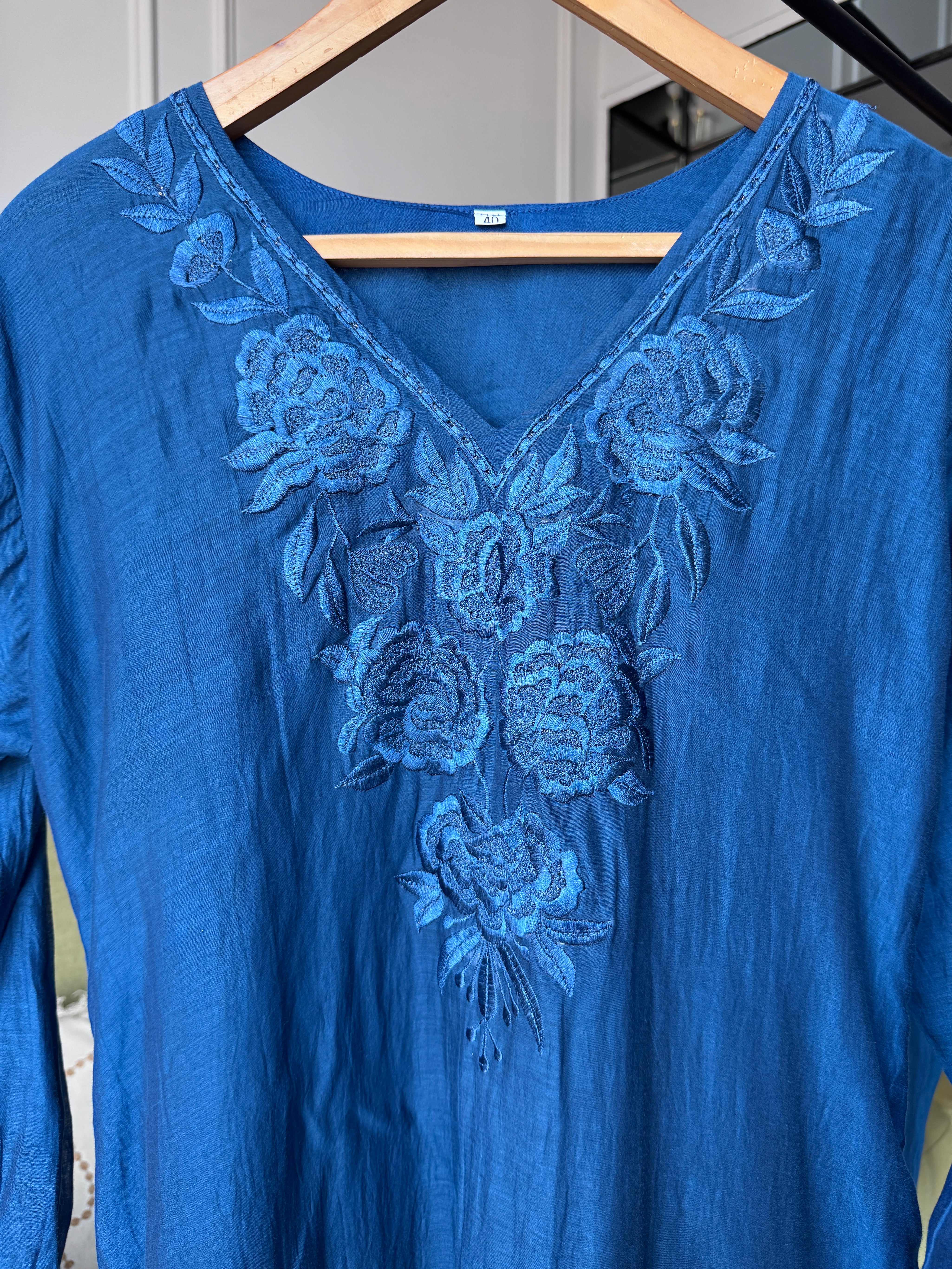 Mehek Aline Mul Chanderi Dress- Blue