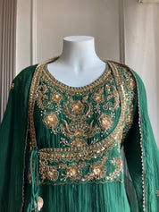 Ayesha angrakha hand zardosi Anarkali dress-Bottle Green