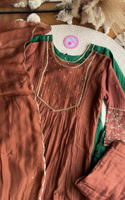 Surbhi Mul Chanderi Aline Dress- Brown