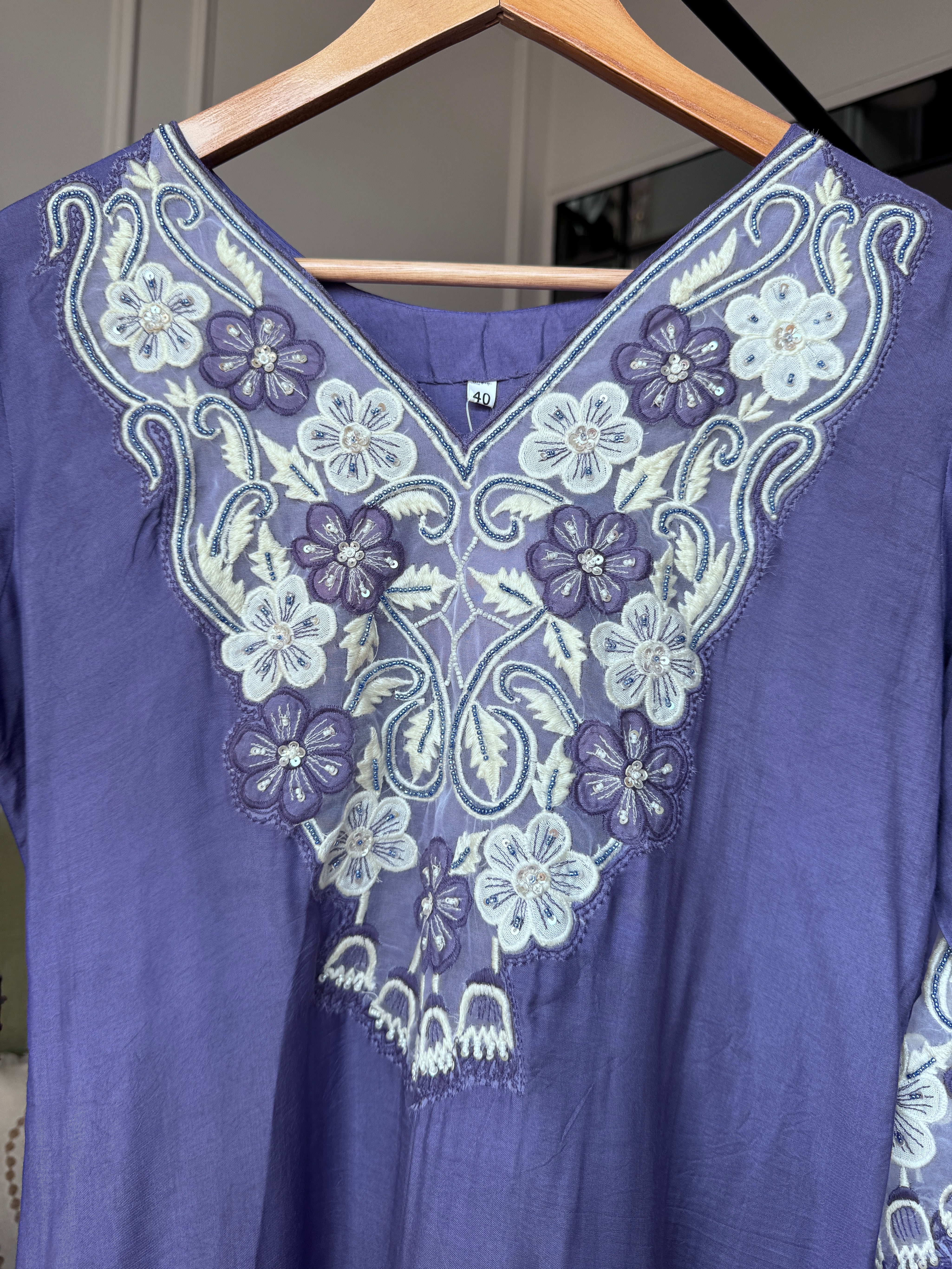Dipti Russian Silk Handwork Dress- Lilac