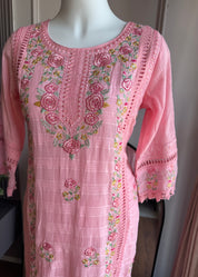 Hrishika Embroidered Rose Dress- Baby Pink