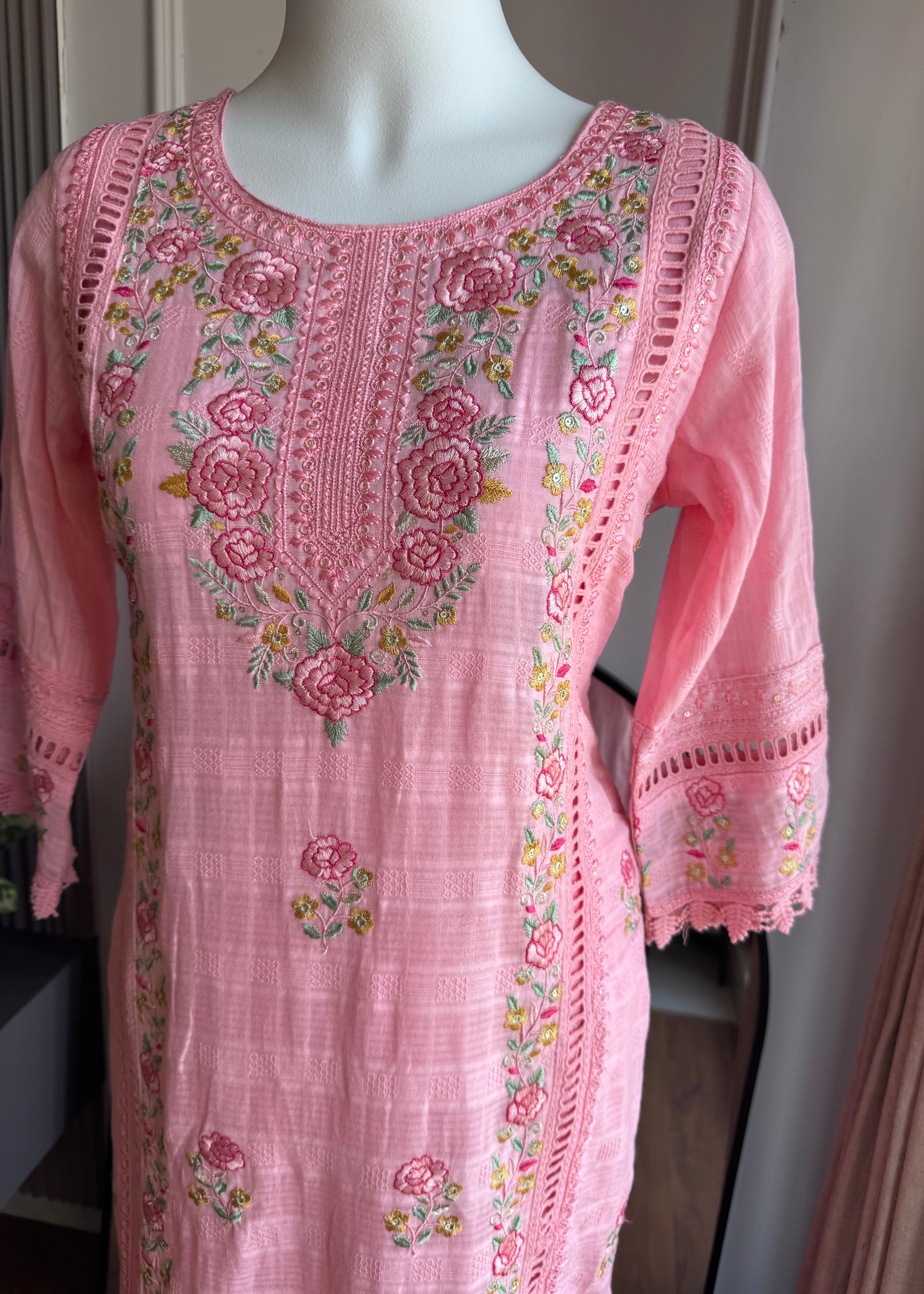 Hrishika Embroidered Rose Dress- Baby Pink