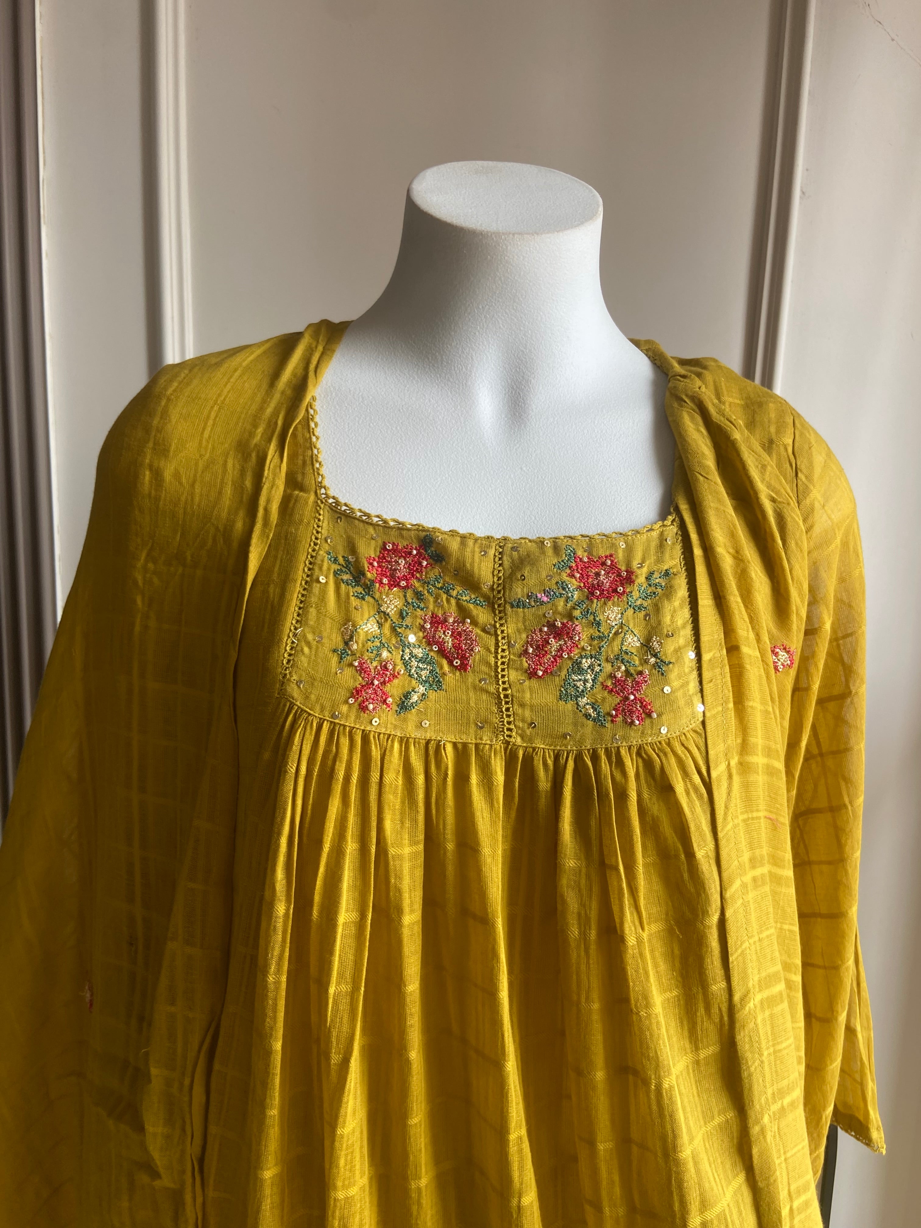 Somya pure mul cotton embroidered dress-Yellow