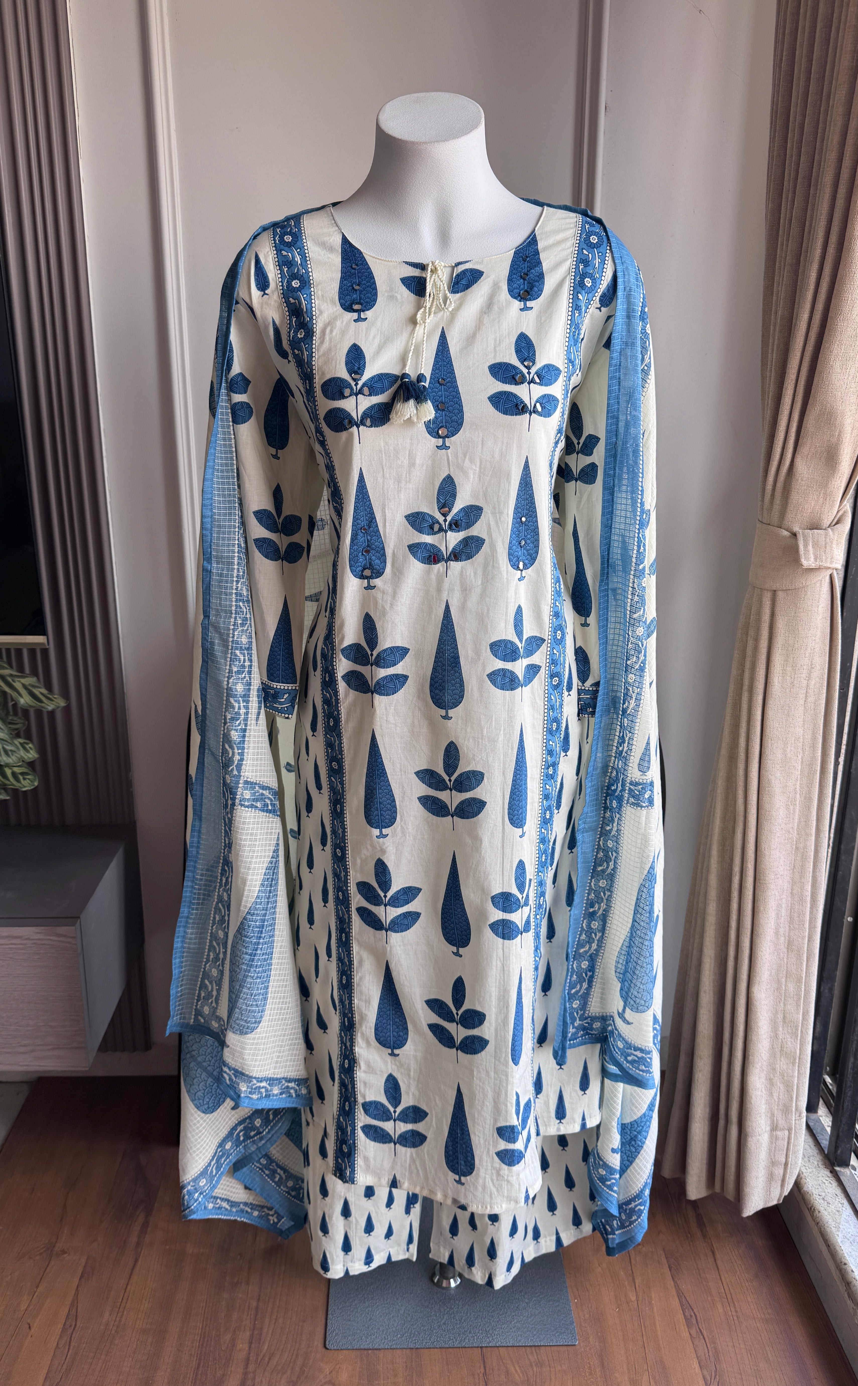 Kimaya Printed Cotton Dress- Blue