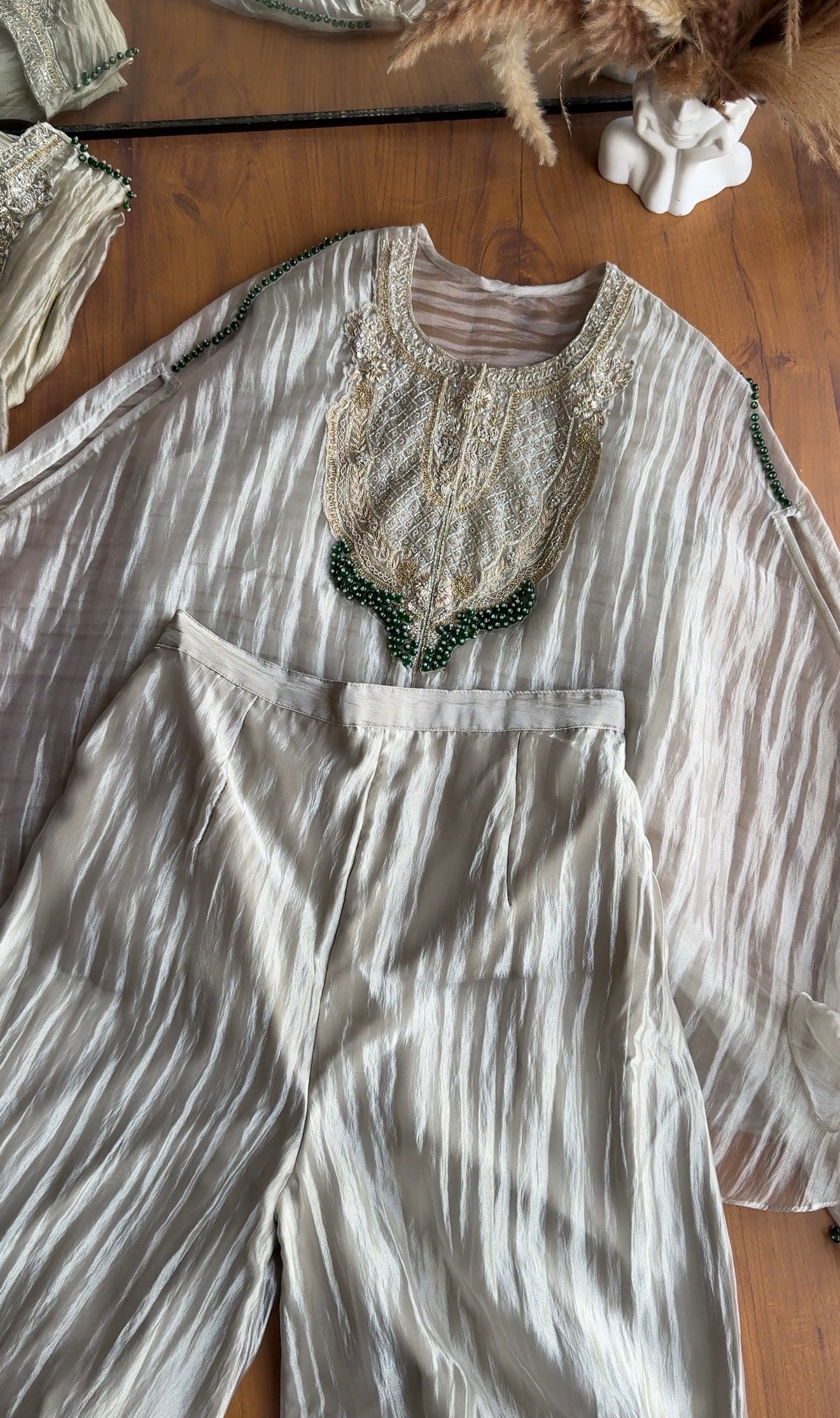 Naksh Short Kaftan With Palazzo Coords-Champgne
