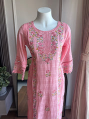 Hrishika Embroidered Rose Dress- Baby Pink