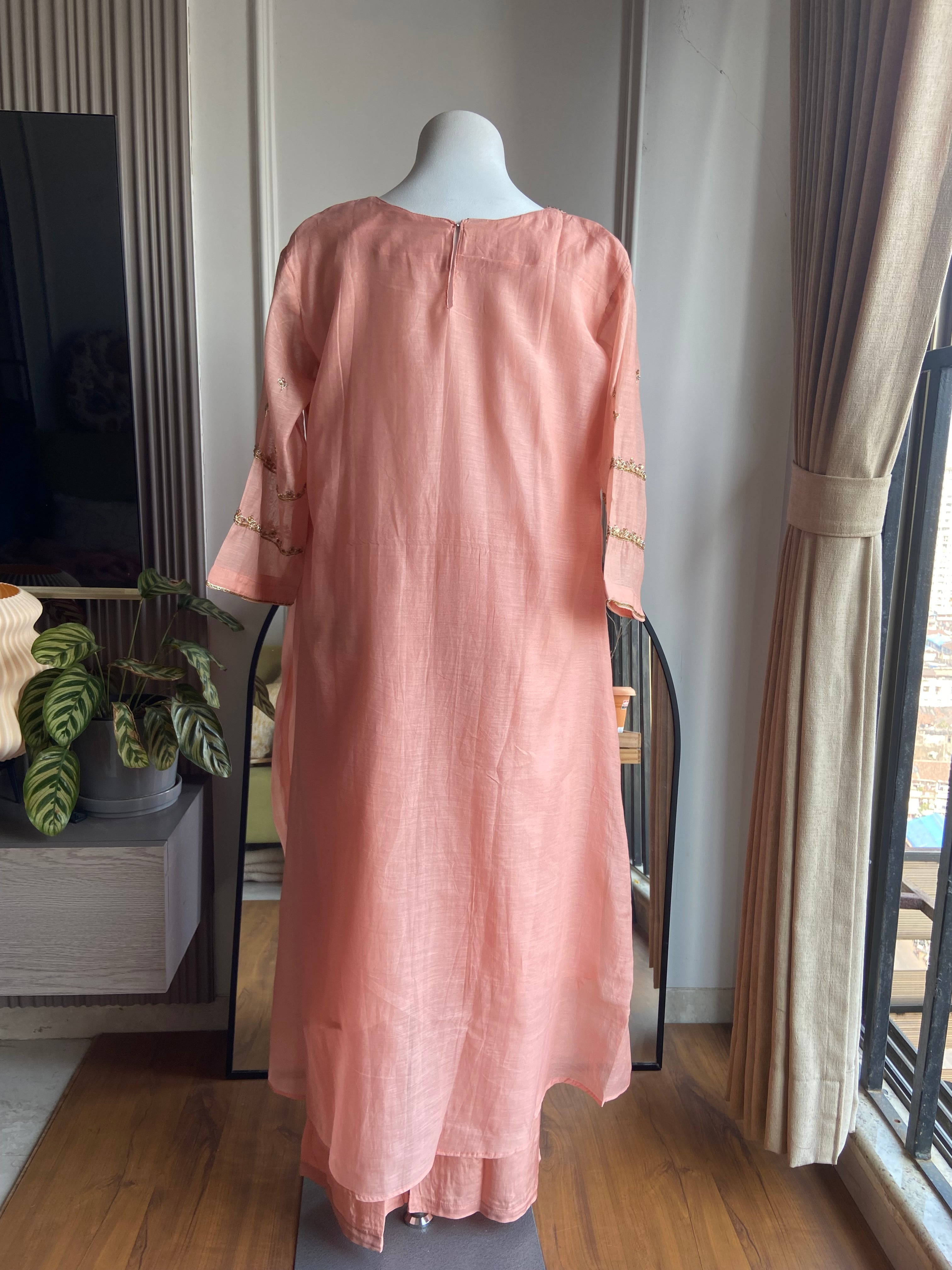 Sara Mul Chanderi Handwork Dress - Baby Pink(Preorder 5 days)