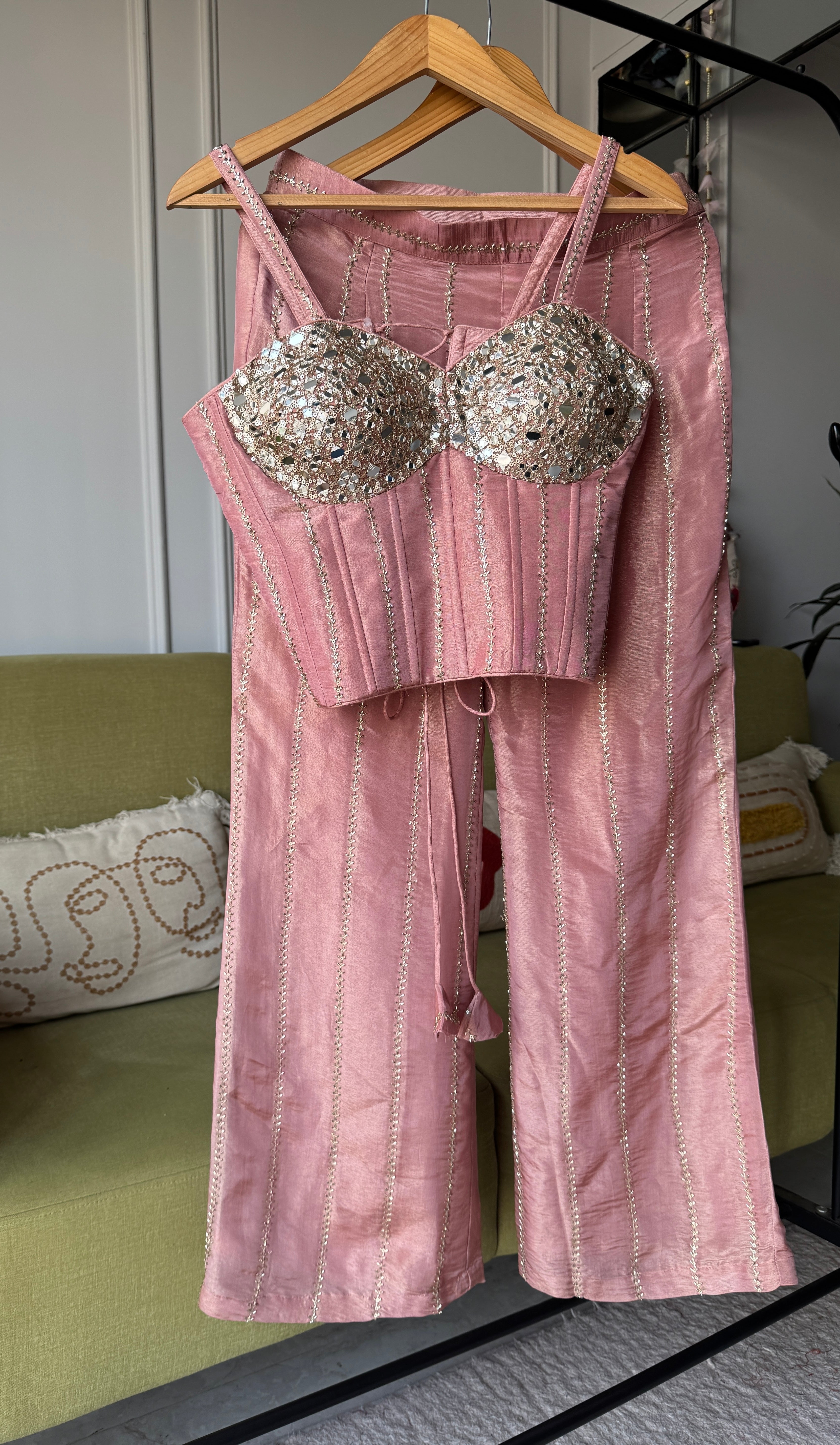 Dazzle Corset Top With Bell Bottoms Pants Full Handwork (Make to Order)