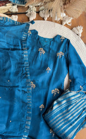 Dhun Short Kurta With Tissue Plazzo And Dupatta Dress-Blue
