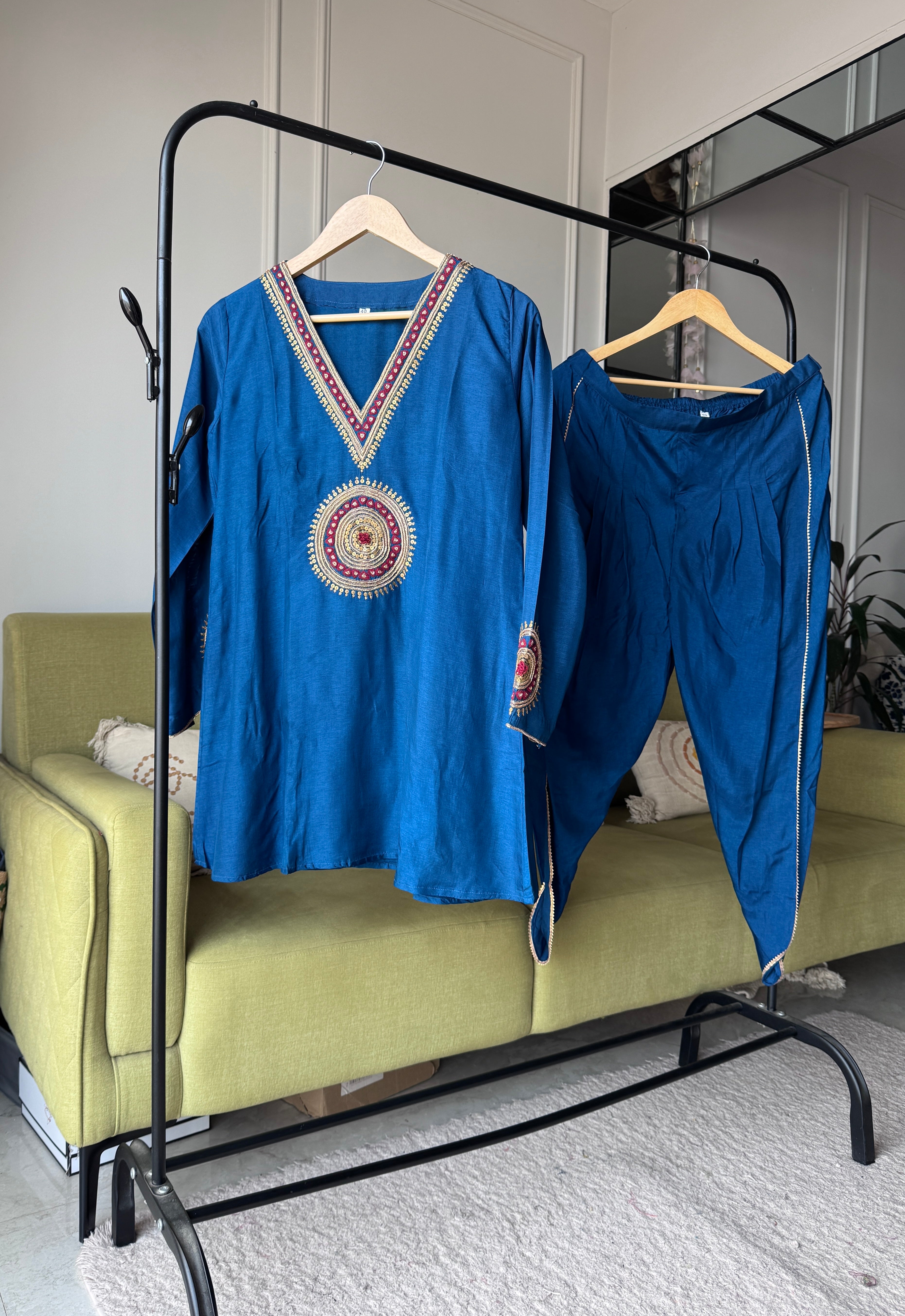 Raveena Embroided Tulip Pant Coord Set-Blue