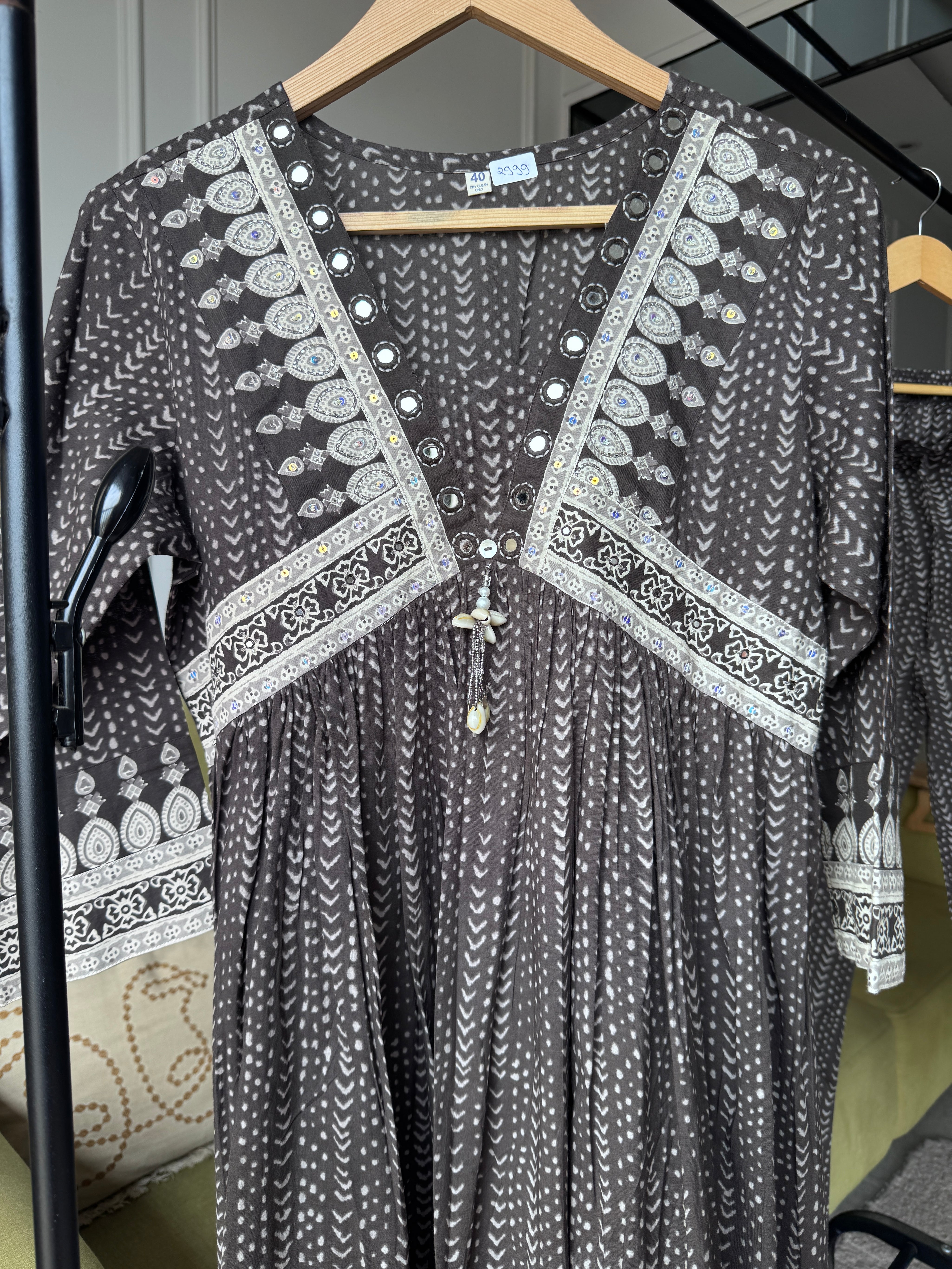 Swara Alia Neck Anarkali Dress -Grey