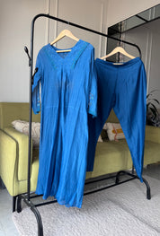 Vidhi Aline embroidered hand work sleeve mul Chanderi dress(Preorder 10 days)- Blue