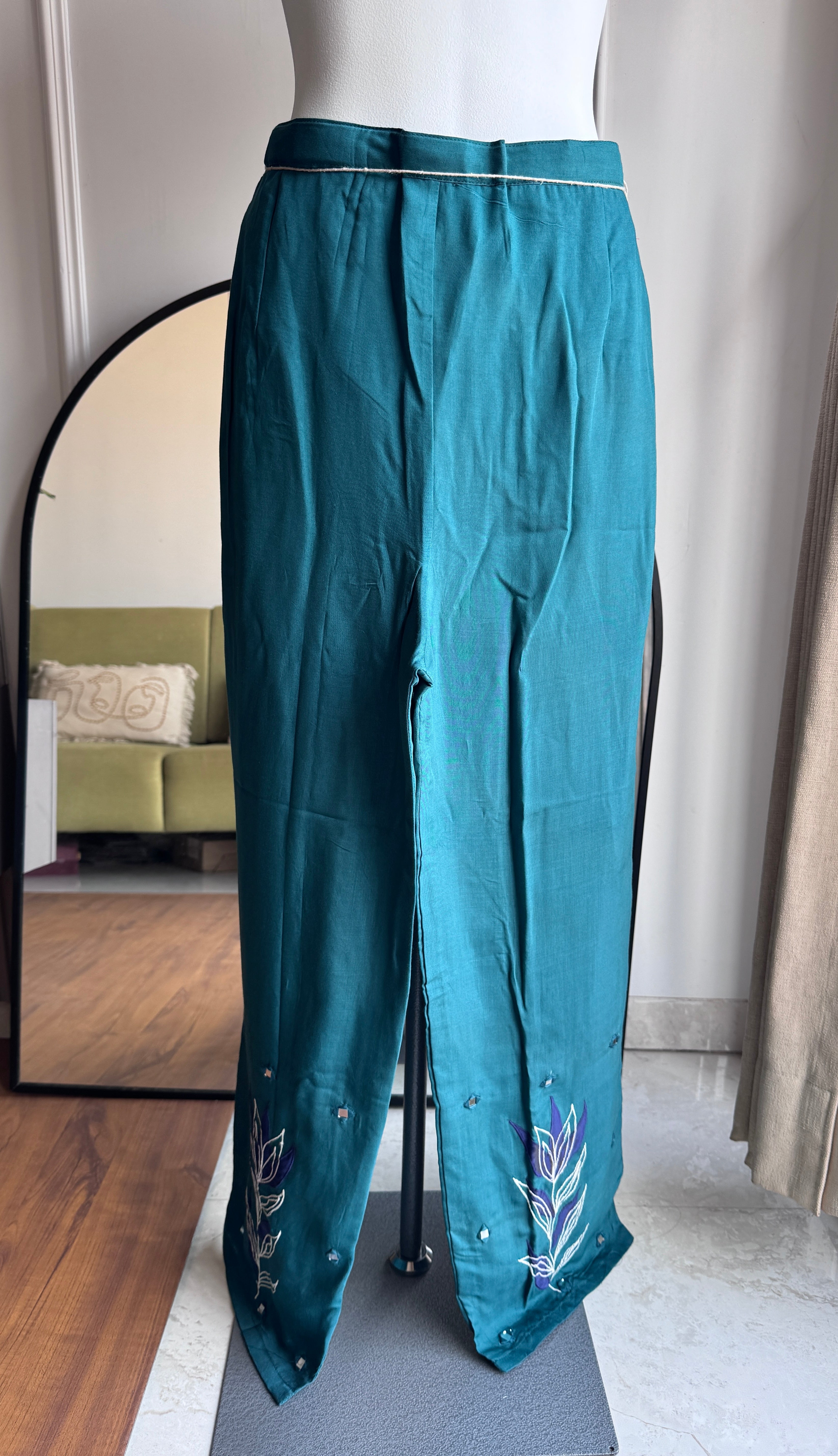 Ruchi Embroided Mirror Work Dress- Teal Blue
